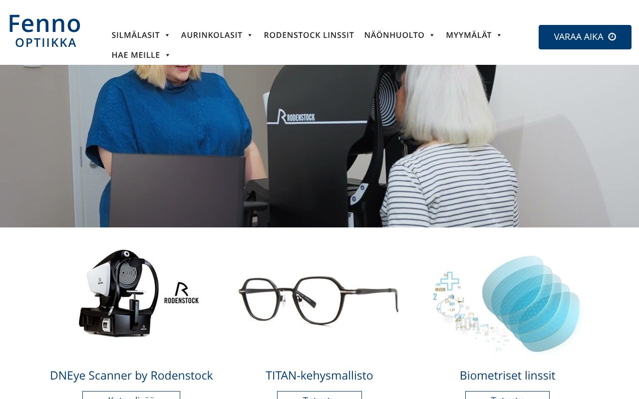 Fenno Optiikan verkkosivujen etusivu