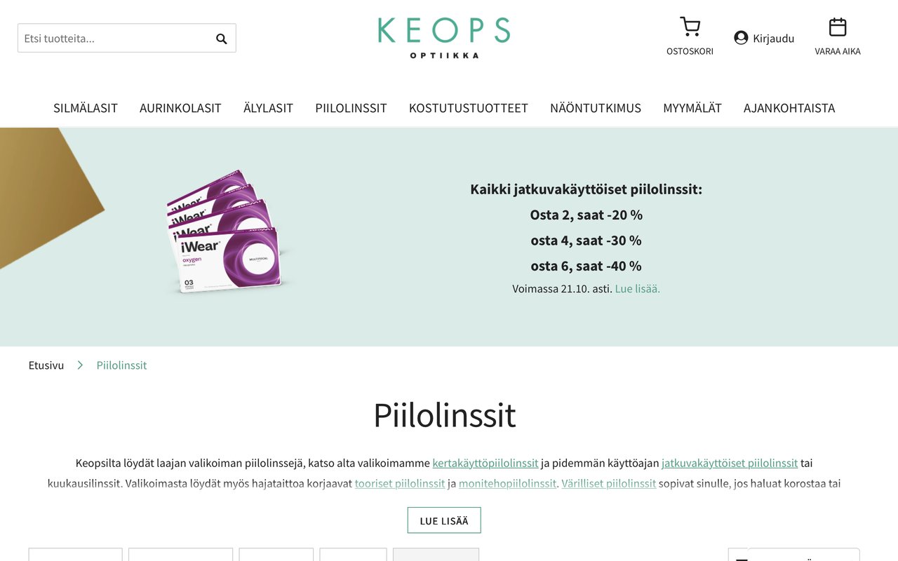 Keopsin piilolinssiosasto keops.fi-sivustolla