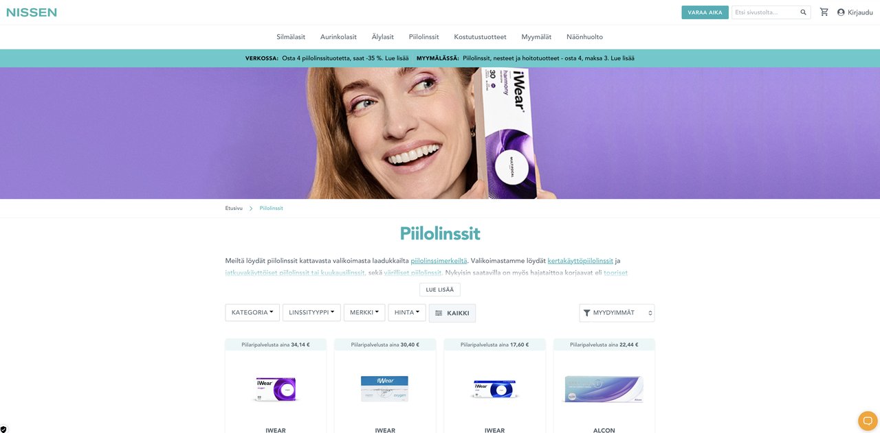 Nissenin verkkosivujen piilolinssiosasto