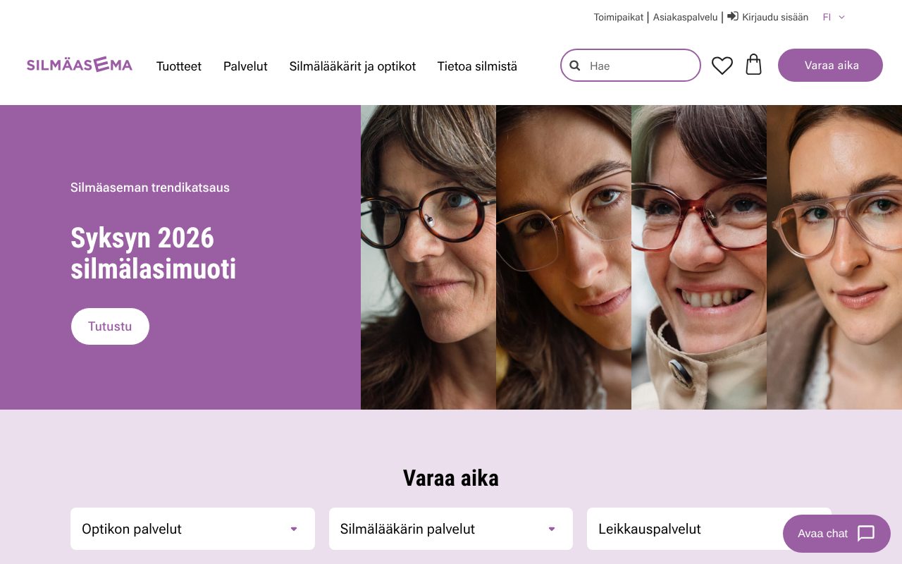 Silmaasema.fi-sivuston etusivu