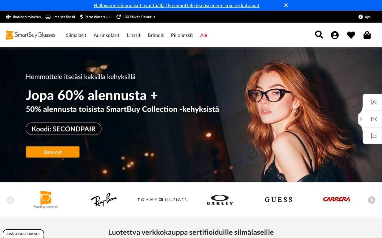 SmartBuyGlasses.fi-verkkokaupan etusivu