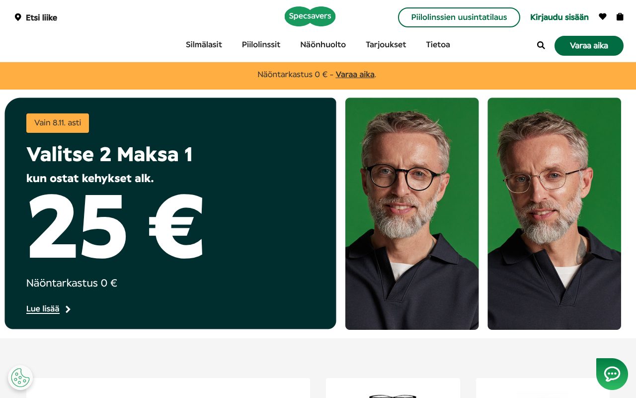 Specsavers.fi-sivuston etusivu