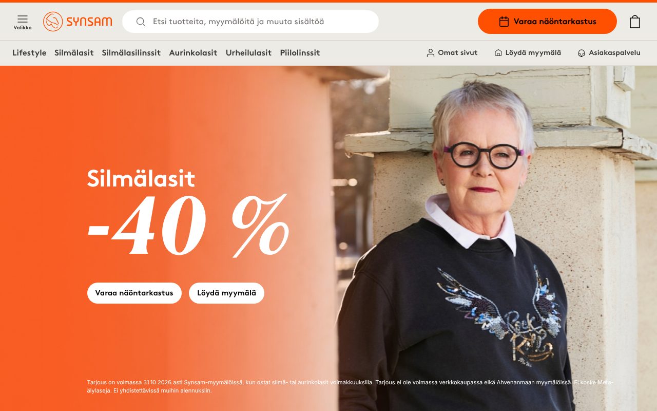 Synsam.fi-sivuston etusivu